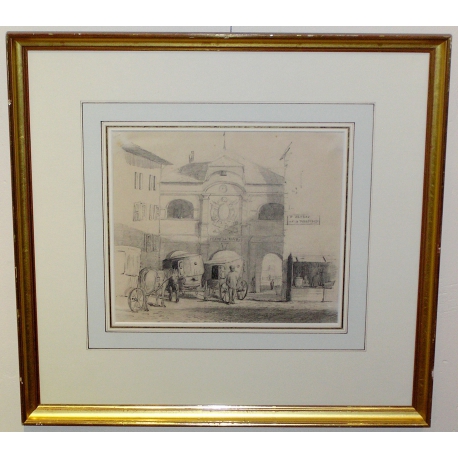 Dessin \"La Porte de Rive\" signé N.LEMAÎTRE