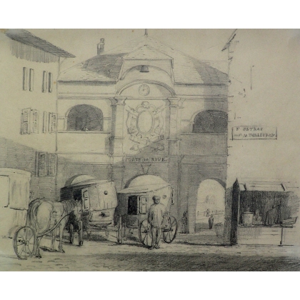 Dessin \"La Porte de Rive\" signé N.LEMAÎTRE