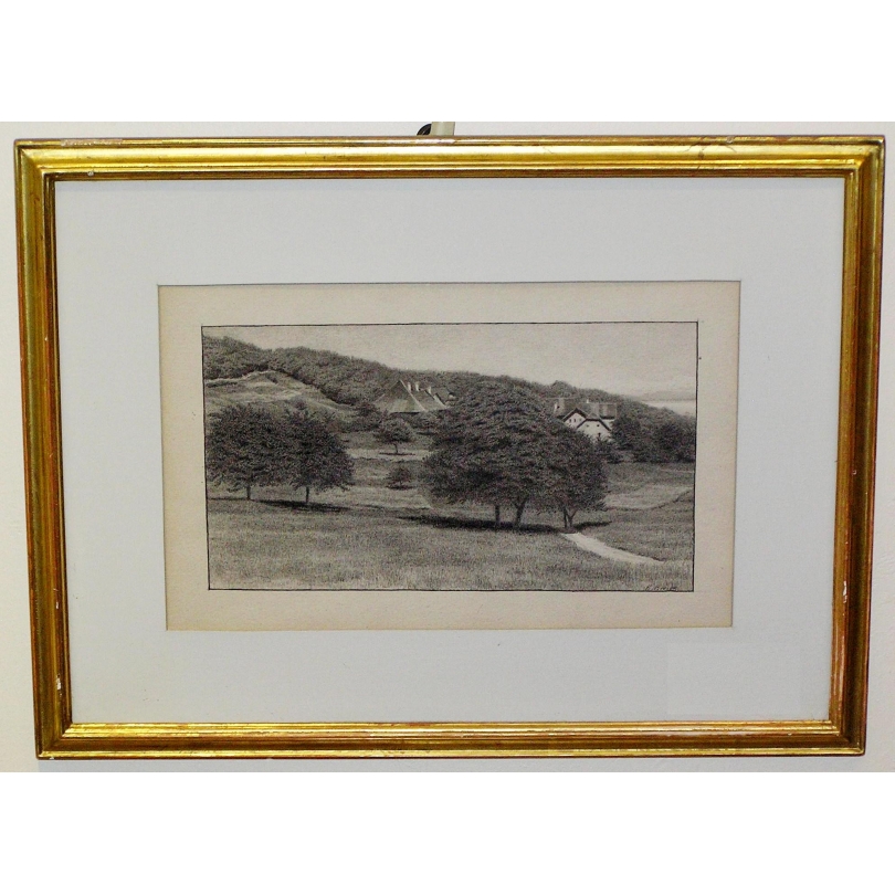 Encre de Chine "Paysage Vaudois" signée E. RIVIER