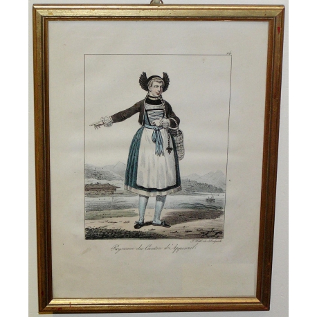 Engraving: ‘Peasant Woman from the Canton of Sur Moinat SA’ – Antiques and decorative items – Engravings, lithographs