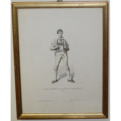 Engraving: ‘Young Man from the Canton of Moinat SA’ – Antiques and decorative items – Engravings, lithographs