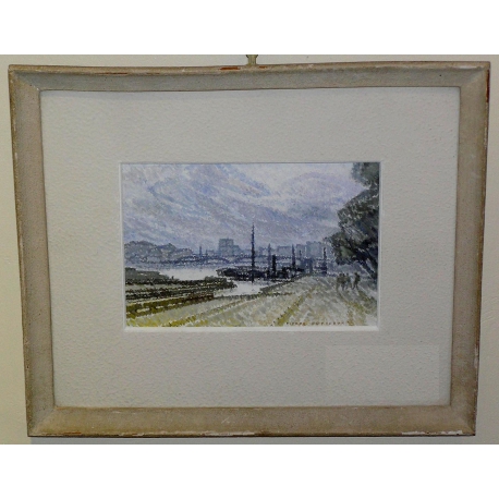 Gouache "Port Henri IV", signé de  sur Moinat SA  - Antiquités décoration -  Gouaches, Aquarelles, Pastels