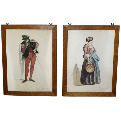 Paire aquarelles signées  sur Moinat SA  - Antiquités décoration -  Gouaches, Aquarelles, Pastels