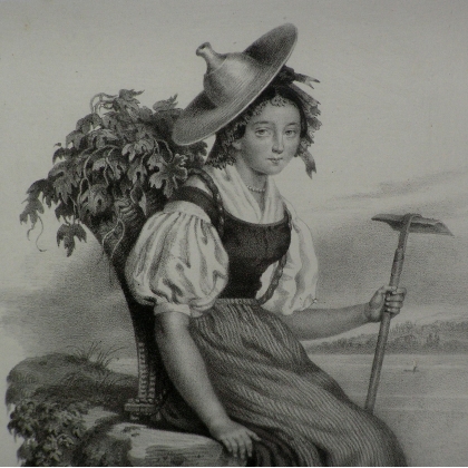 Gravure "Jeûne paysanne de Montreux"  sur Moinat SA  - Antiquités décoration -  Gravures, Lithos