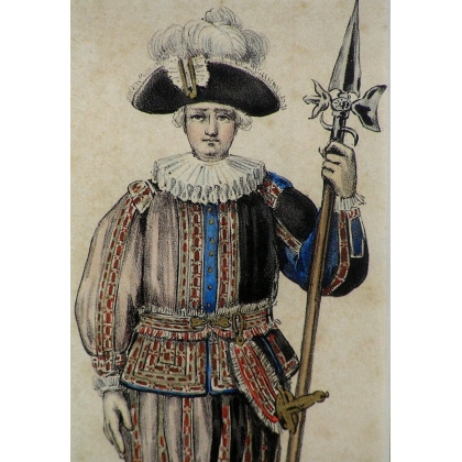 Stich „Gent Suisse in Tracht“ von Moinat SA – Antiquitäten und Dekoration – Stiche, Lithografien