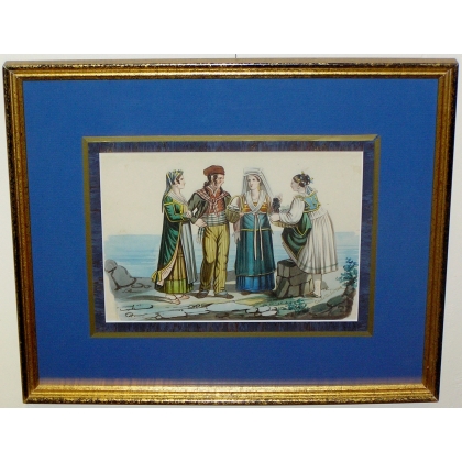 Aquarell „Italiener am Meer“, signiert auf Moinat SA – Antiquitäten und Dekoration – Stiche, Lithografien