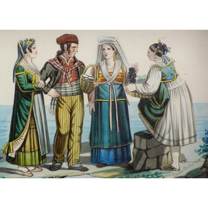 Aquarell „Italiener am Meer“, signiert auf Moinat SA – Antiquitäten und Dekoration – Stiche, Lithografien