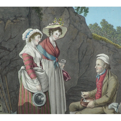 Radierung „Trachten aus der Umgebung des Lac sur Moinat SA“ – Antiquitäten und Dekorationsgegenstände – Radierungen, Lithografie