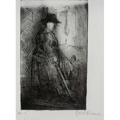 Lithografie „Alte Frau“, signiert bei Moinat SA – Antiquitäten und Dekoration – Stiche, Lithografien
