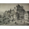 Radierung „Lausanne, das Schloss und …“ von Moinat SA – Antiquitäten und Dekoration – Radierungen, Lithografien
