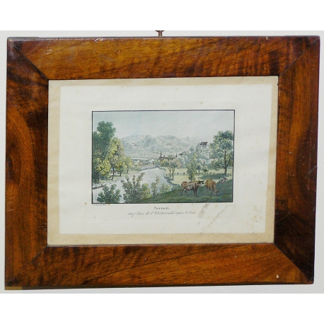 Kolorierter Stich „Sarnen“ von SCHMID bei Moinat SA – Antiquitäten und Dekoration – Stiche, Lithografien