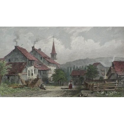 Gravure "St. Jacob bei Basel" par G.A.  sur Moinat SA  - Antiquités décoration -  Gravures, Lithos