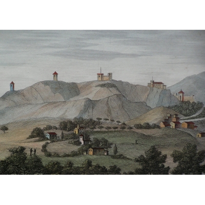 Stich „Veduta del Monte e Borge di“ von Moinat SA – Antiquitäten und Dekorationsgegenstände – Stiche, Lithografien