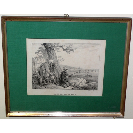 Gravure "Battue en plaine" de DELPECH  sur Moinat SA  - Antiquités décoration -  Gravures, Lithos