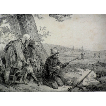 Gravure "Battue en plaine" de DELPECH  sur Moinat SA  - Antiquités décoration -  Gravures, Lithos