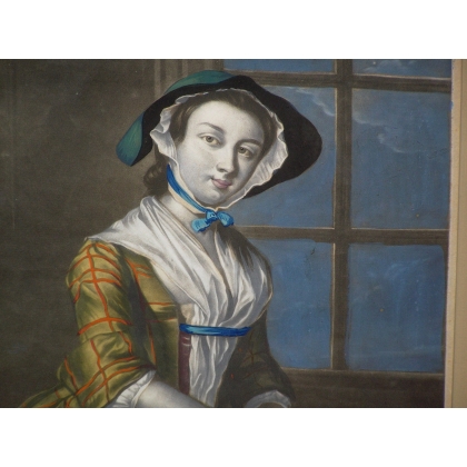 Coloured engraving "The Fair Oysterdina" by Moinat SA – Antiques and decorative items – Engravings, lithographs