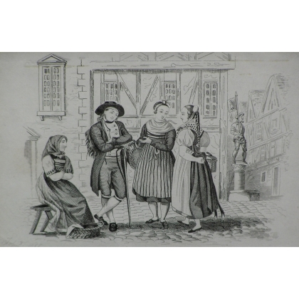 Stich „Tracht des Kantons Basel“ bei Moinat SA – Antiquitäten und Dekoration – Stiche, Lithografien