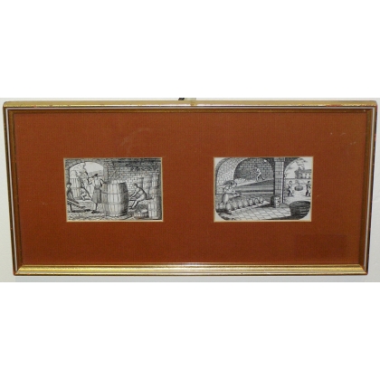 Gravure double "Fabrication de tonneaux"  sur Moinat SA  - Antiquités décoration -  Gravures, Lithos