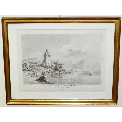 Engraving: ‘View of Glérolle Castle in Moinat SA’ – Antiques and decorative items – Engravings, lithographs