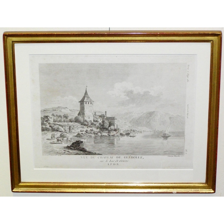 Engraving: ‘View of Glérolle Castle in Moinat SA’ – Antiques and decorative items – Engravings, lithographs