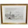 Engraving: ‘View of Glérolle Castle in Moinat SA’ – Antiques and decorative items – Engravings, lithographs