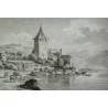 Engraving: ‘View of Glérolle Castle in Moinat SA’ – Antiques and decorative items – Engravings, lithographs