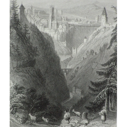 Stich „Defile of Gotteron, Freiburg“ von Moinat SA – Antiquitäten und Dekorationsgegenstände – Stiche, Lithografien