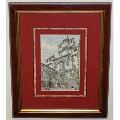 Stich „Innenhof eines Schlosses“ von Moinat SA – Antiquitäten und Dekoration – Stiche, Lithografien