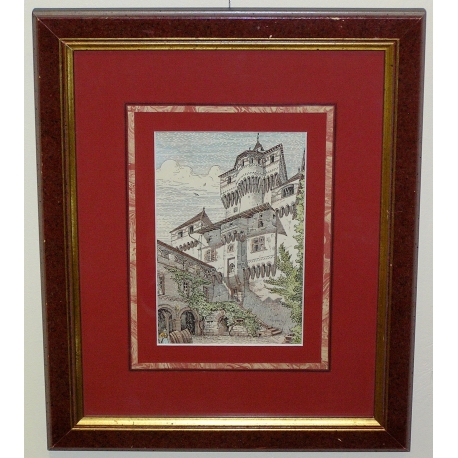 Stich „Innenhof eines Schlosses“ von Moinat SA – Antiquitäten und Dekoration – Stiche, Lithografien