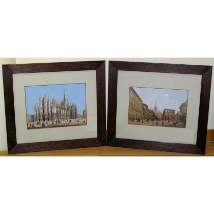 Ein Paar aquarellierte Stiche „Milan“ von Moinat SA – Antiquitäten und Dekoration – Stiche, Lithografien