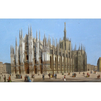 Ein Paar aquarellierte Stiche „Milan“ von Moinat SA – Antiquitäten und Dekoration – Stiche, Lithografien