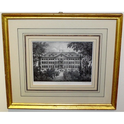 Gravure "Vue du grand institut prise du  sur Moinat SA  - Antiquités décoration -  Gravures, Lithos