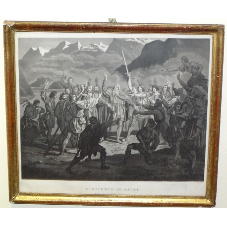 Gravure "Eidschwur im Rütli, Mittwoch  sur Moinat SA  - Antiquités décoration -  Gravures, Lithos