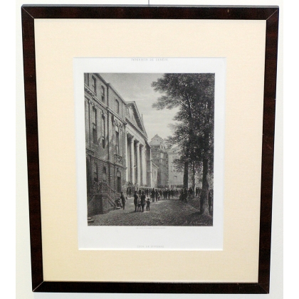 Gravure "Cour de St.Pierre" à Genève  sur Moinat SA  - Antiquités décoration -  Gravures, Lithos