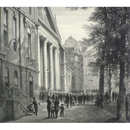 Gravure "Cour de St.Pierre" à Genève  sur Moinat SA  - Antiquités décoration -  Gravures, Lithos