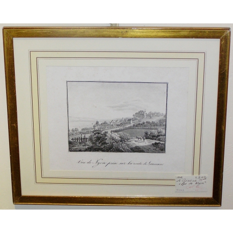 Gravure \"Vue de Nyon prise sur la route de Lausan\"
