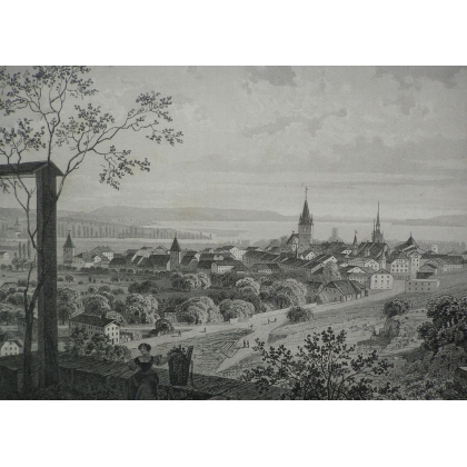 Engraving entitled ‘Bienne’ by GRAF, on Moinat SA – Antiques and decorative items – Engravings, lithographs