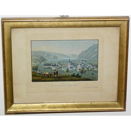 Gravure coloriée "Stanz" par DIKENMAN,  sur Moinat SA  - Antiquités décoration -  Gravures, Lithos
