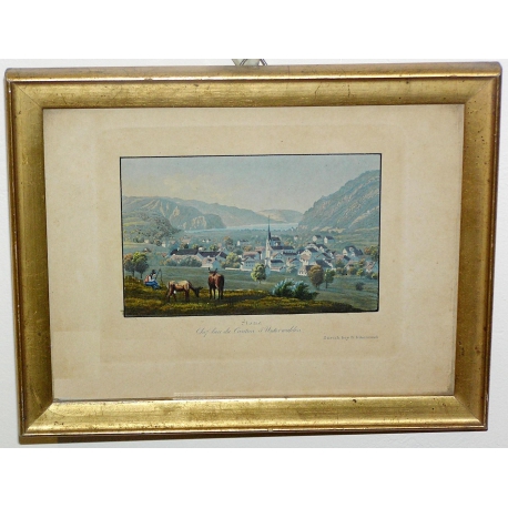Gravure coloriée "Stanz" par DIKENMAN,  sur Moinat SA  - Antiquités décoration -  Gravures, Lithos