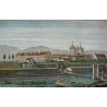 Gravure "Vue des deux ponts suspendus,  sur Moinat SA  - Antiquités décoration -  Gravures, Lithos