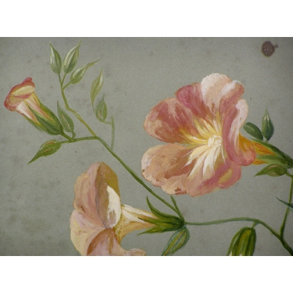 Gouache painting ‘Flowers’, tapestry-edged frame, by Moinat SA – Antiques and decorative items – Gouaches, watercolours, pastels