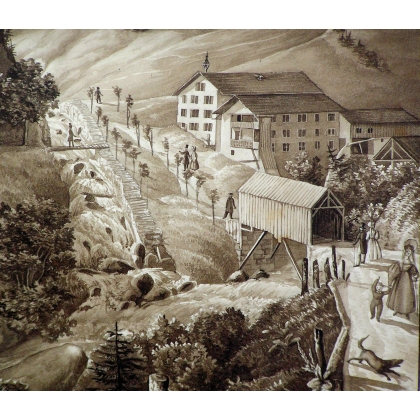 Tuschezeichnung „Berglandschaft“ bei Moinat SA – Antiquitäten und Dekoration
