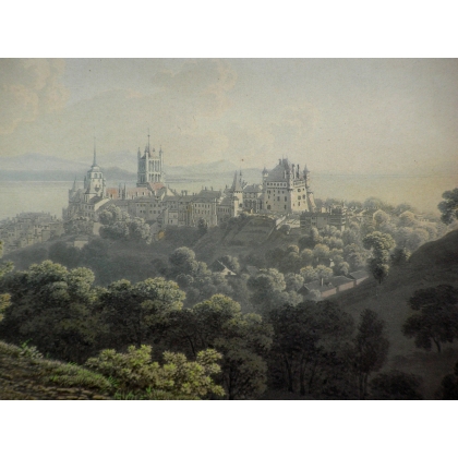 Aquarelle \"Vue de Lausanne\" signée J. WETZEL