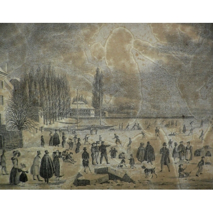Engraving: ‘The Port of Neuchâtel in January’ by Moinat SA – Antiques and decorative items – Engravings, lithographs
