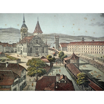 Gravure "Vue de l'église St Esprit et  sur Moinat SA  - Antiquités décoration -  Gravures, Lithos