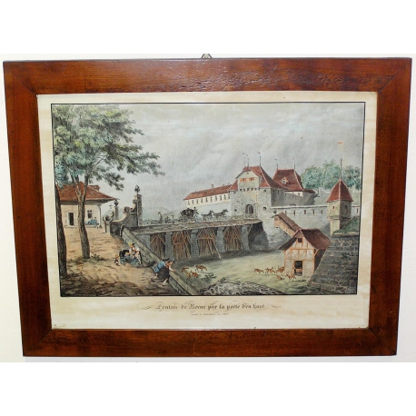 Gravure "L'entrée de Berne par la porte  sur Moinat SA  - Antiquités décoration -  Gravures, Lithos