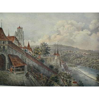 Gravure "La porte du Marzikli à Berne"  sur Moinat SA  - Antiquités décoration -  Gravures, Lithos