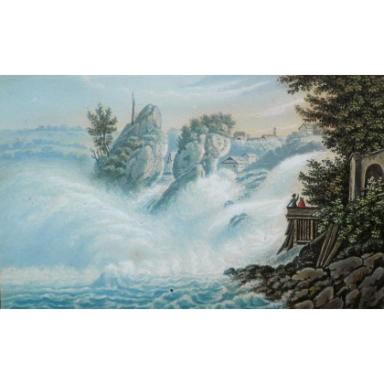 Gravure coloriée "Chûte du Rhin près de  sur Moinat SA  - Antiquités décoration -  Gravures, Lithos