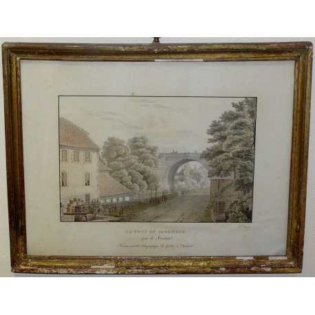 Gravure "Le Pont de Serrières près de  sur Moinat SA  - Antiquités décoration -  Gravures, Lithos