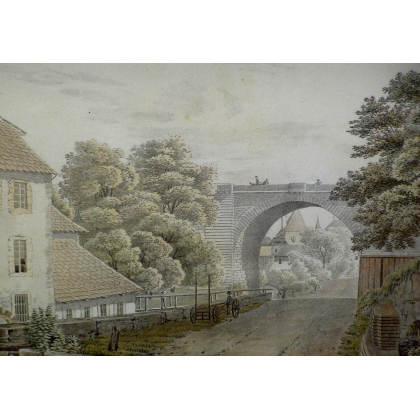 Gravure "Le Pont de Serrières près de  sur Moinat SA  - Antiquités décoration -  Gravures, Lithos